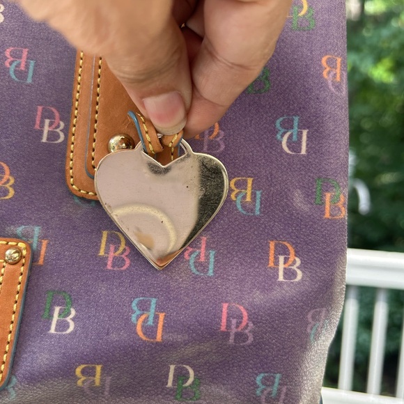Dooney & Bourke Purple Logo Shoulder Bag with Leather Accents and Pink Heart - Picture 11 of 16